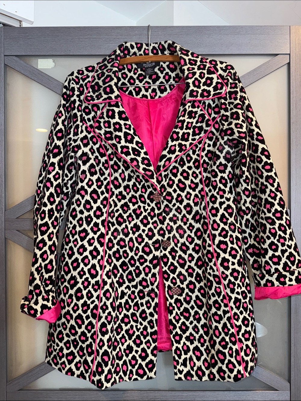Moka Sport Bold Pink Leopard Print Coat with Hot Pink Trim